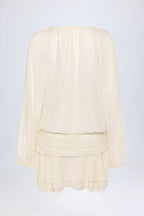 Lace-Up Balloon-Sleeve Mini Dress in Ivory