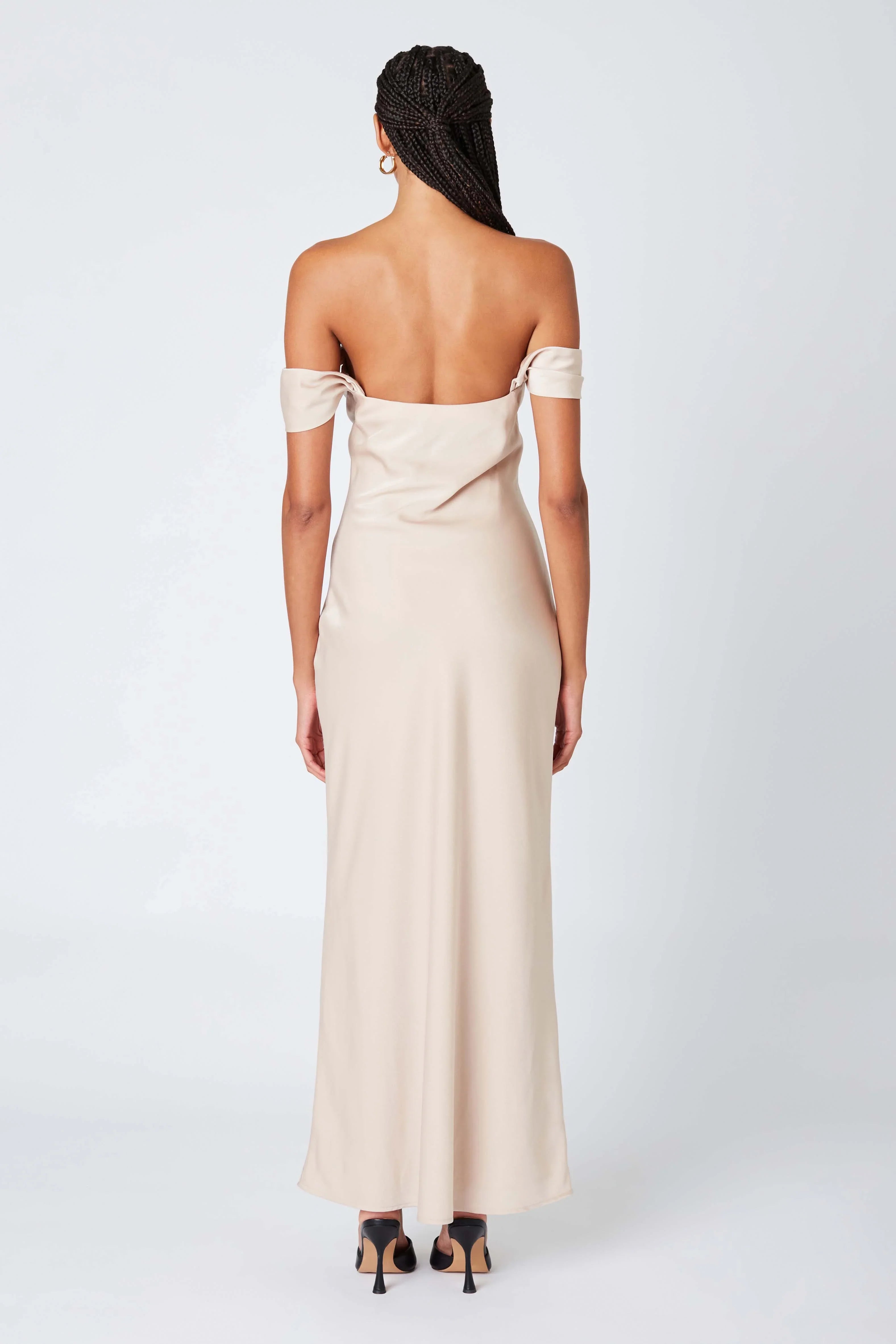 Satin Off the Shoulder Maxi Dress