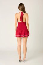 Contrast Trim Halter Mini Dress