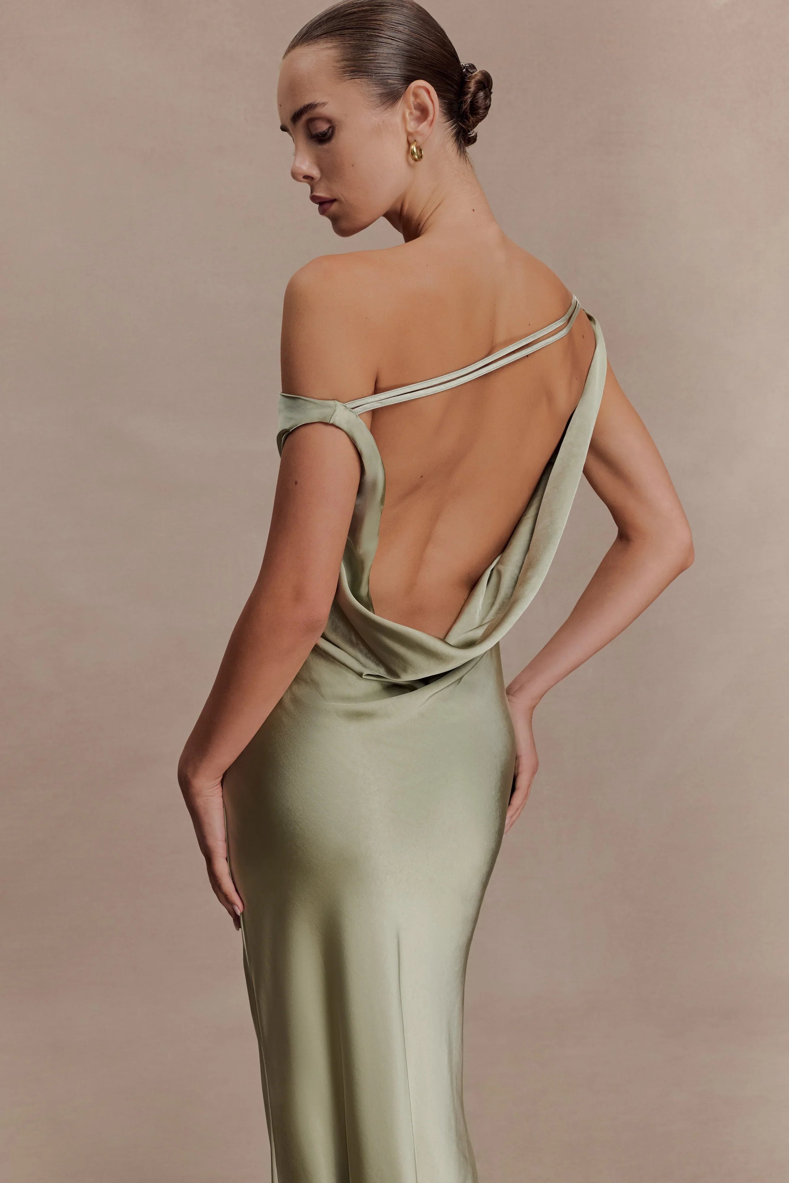 Yvette Slip Maxi Dress With Asymmetrical Hem - Sage