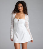 Flirty Factor Lace Long Sleeve Crepe Mini Dress