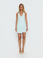 Minkie Halter Wrap Mini Dress Light Blue