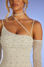 Embellished Asymmetric Corset Mini Dress in Ivory