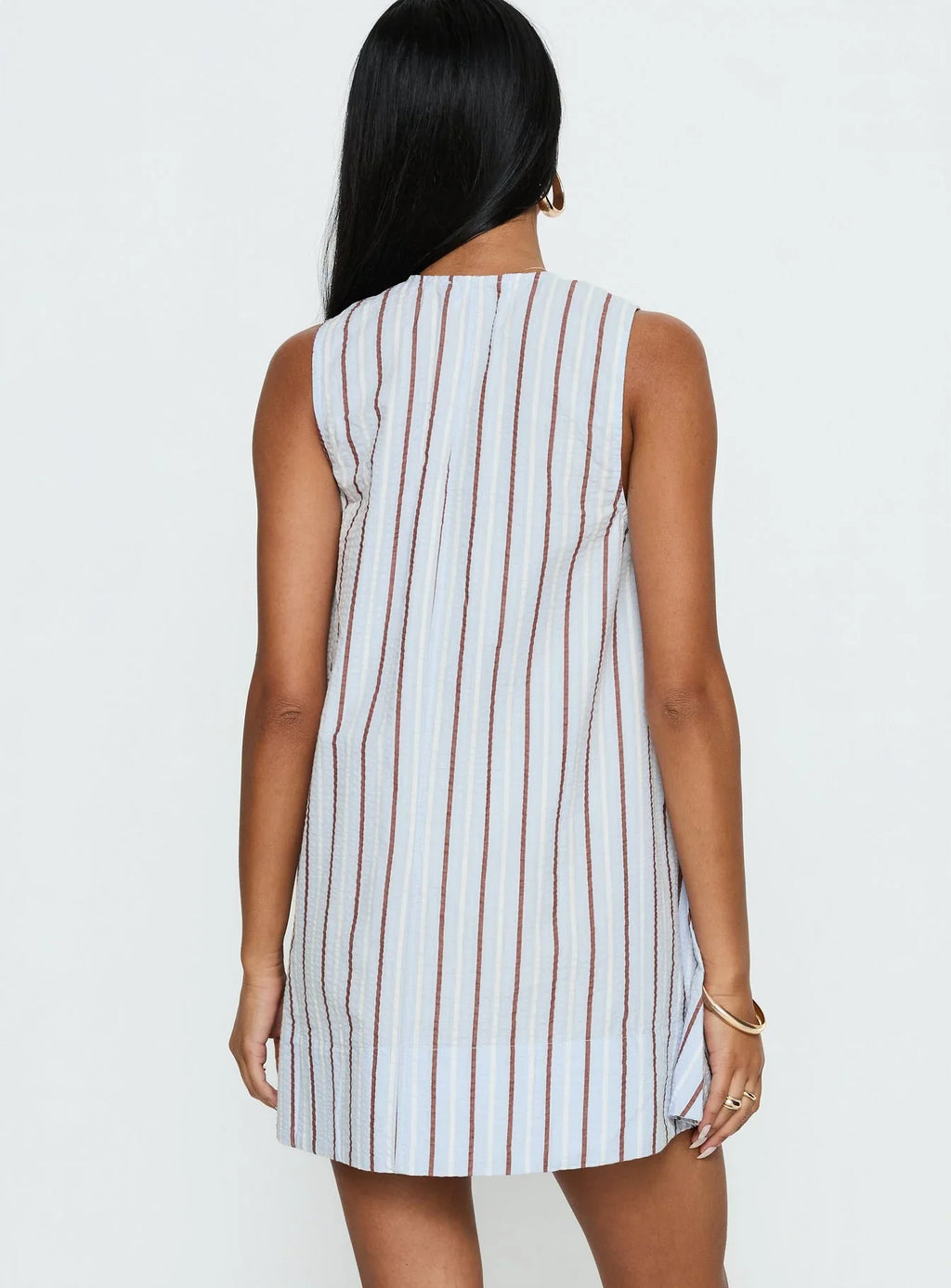 Eberta Ruched Baby Doll Mini Dress Blue Stripe