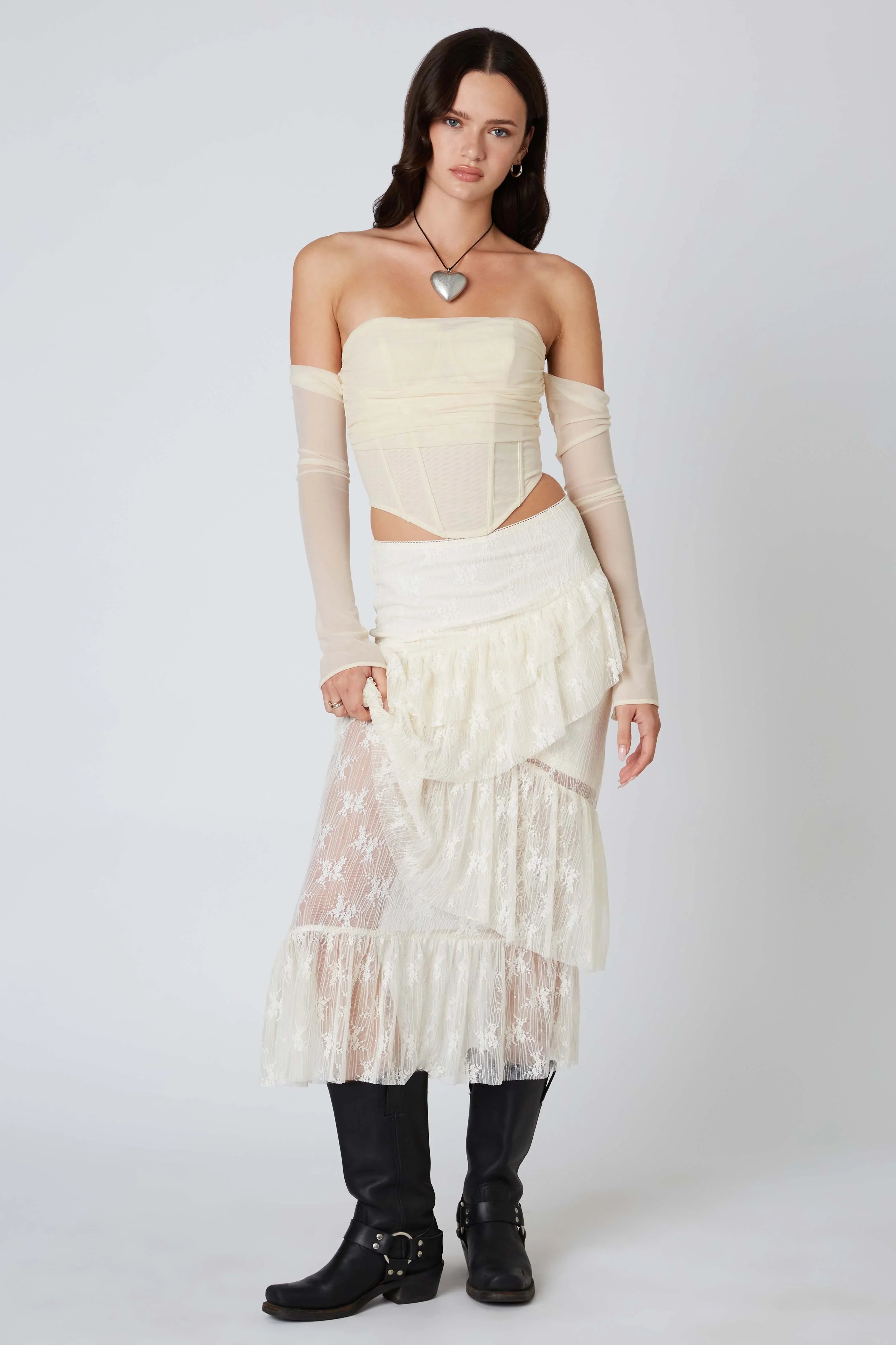 Lace Midi Tiered Skirt