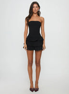 Valentia Tiered Mini Dress Black