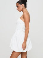 Karenza Bubble Hem Mini Dress White