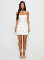 Meadow of Dreams Strapless Mini Dress White Floral Burnout