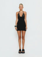 Chyna Halter Button Mini Dress Black