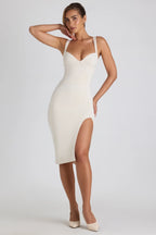 Modal Bow-Detail Sweetheart-Neck Midi Dress in Sky Blue