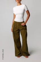 The Meridian Wide-Leg Trousers - Olive Oil