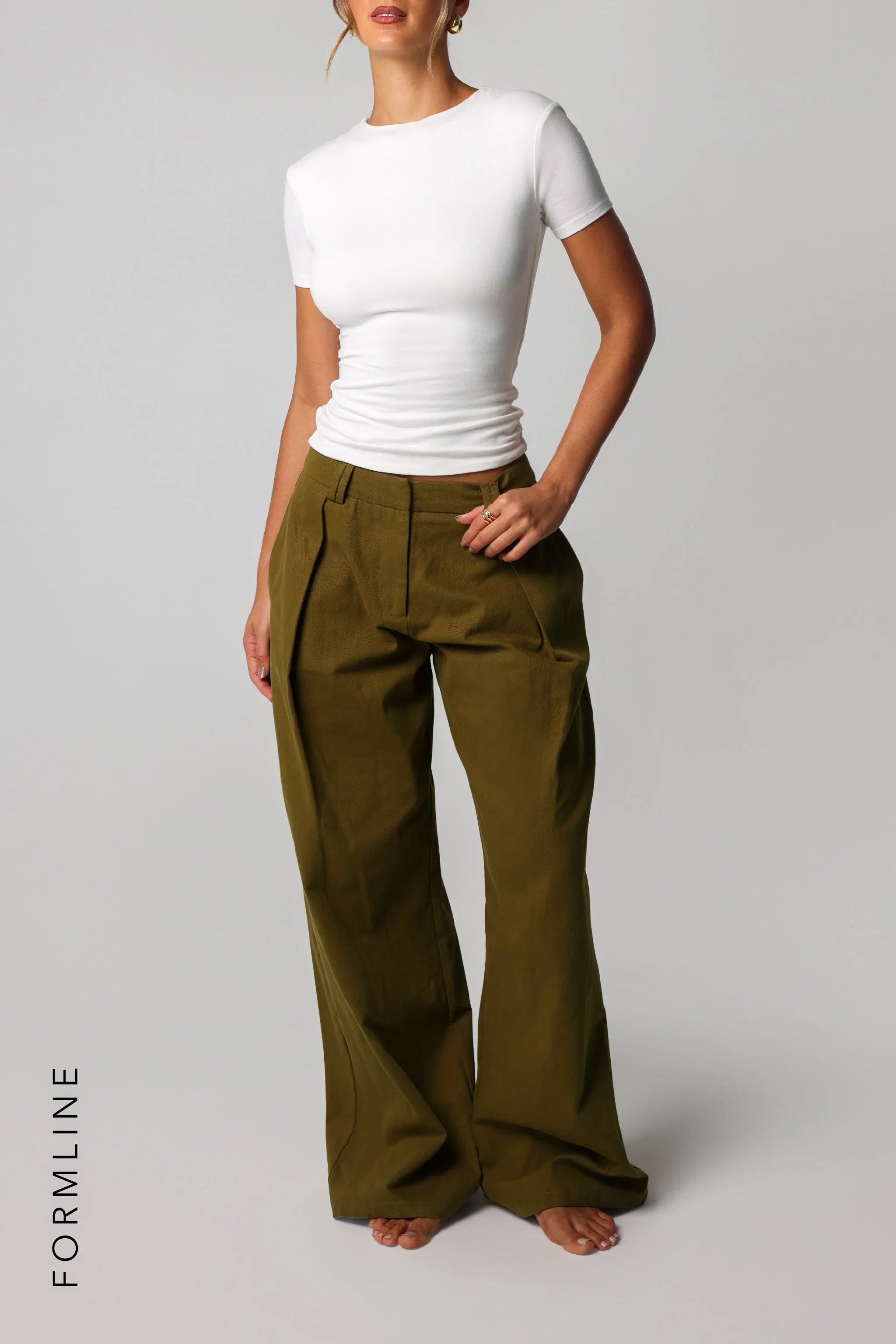 The Meridian Wide-Leg Trousers - Olive Oil