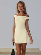 Keera Off Shoulder Ruched Mini Dress Butter
