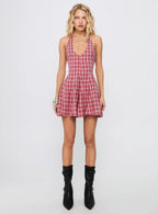 Out Of Nowhere Halter Mini Dress Red Check