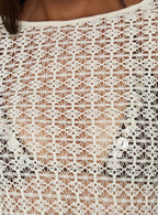 Lisella Long Sleeve Crochet Mini Dress Cream