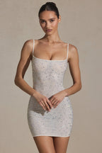 Embellished Bodycon Mini Dress in White