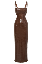 Adoria Sequin Cut Out Maxi Dress - Chocolate