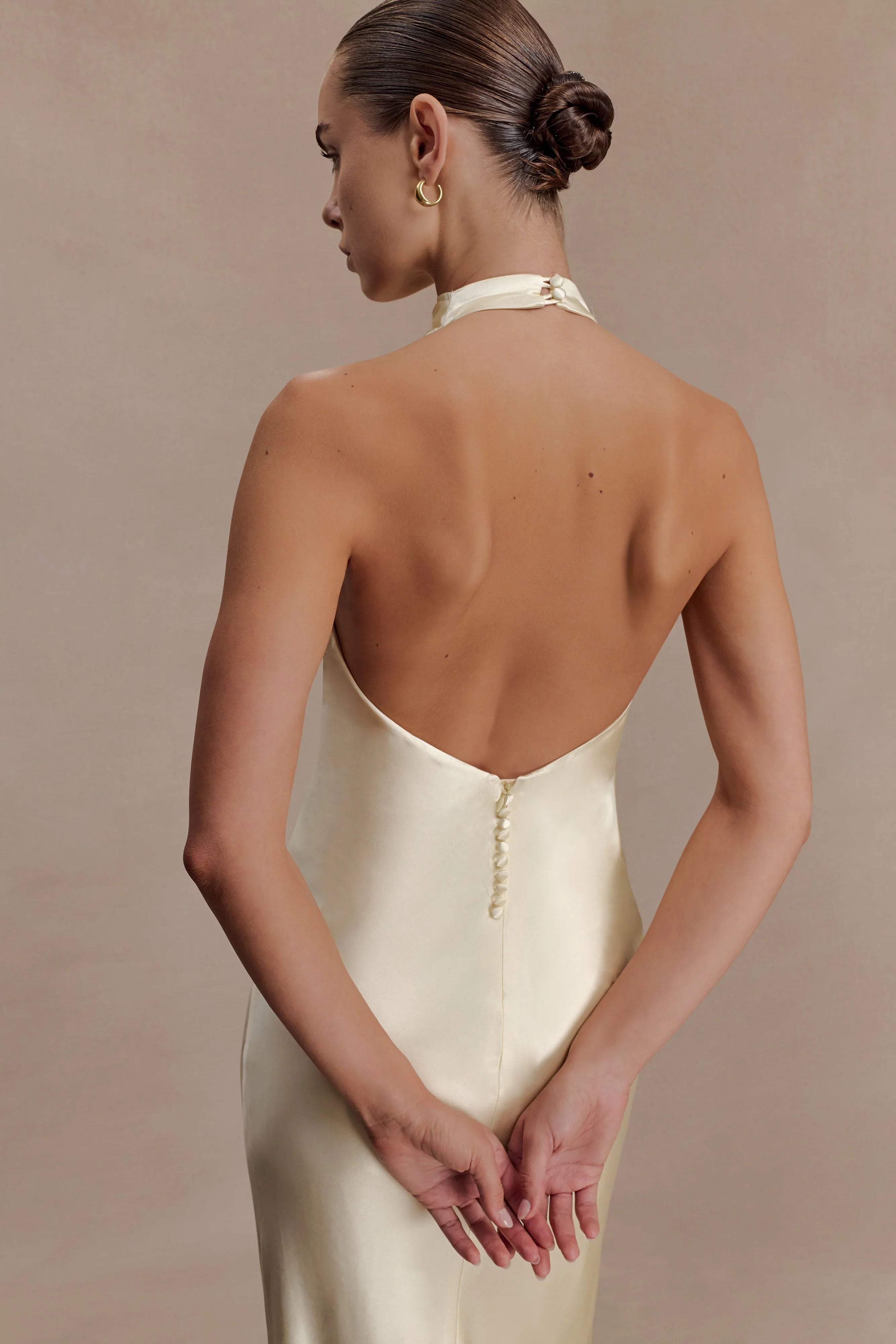 Esther Iridescent Satin Cowl Maxi Dress - Lemon Sorbet