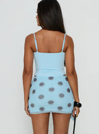 Cosmina Sarong Mini Dress Blurred Blue Polka Dot