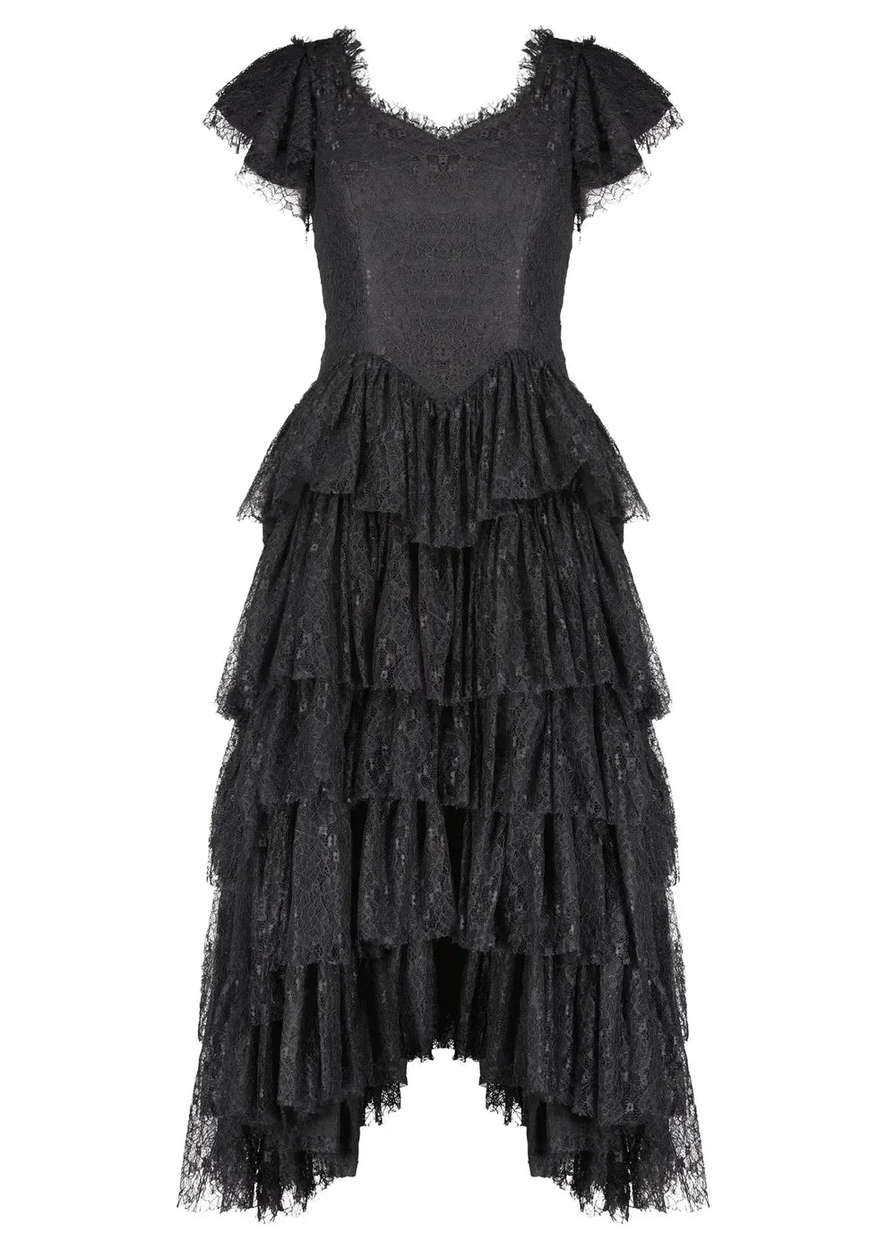 Romantic Ruffle Tiered Lace Midi Dress – Burgundy / Apricot / Black
