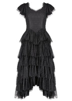 Romantic Ruffle Tiered Lace Midi Dress – Burgundy / Apricot / Black