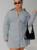 Publicity Long Sleeve Mini Dress Blue Pinstripe Curve