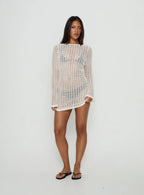 Lisella Long Sleeve Crochet Mini Dress Cream