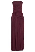 Bex Strapless Slinky Maxi Dress With Split - Burgundy