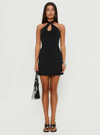 Daryna Halter Keyhole Mini Dress Black