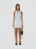 Ilise Halter Cowl Neck Mini Dress Blue Stripe