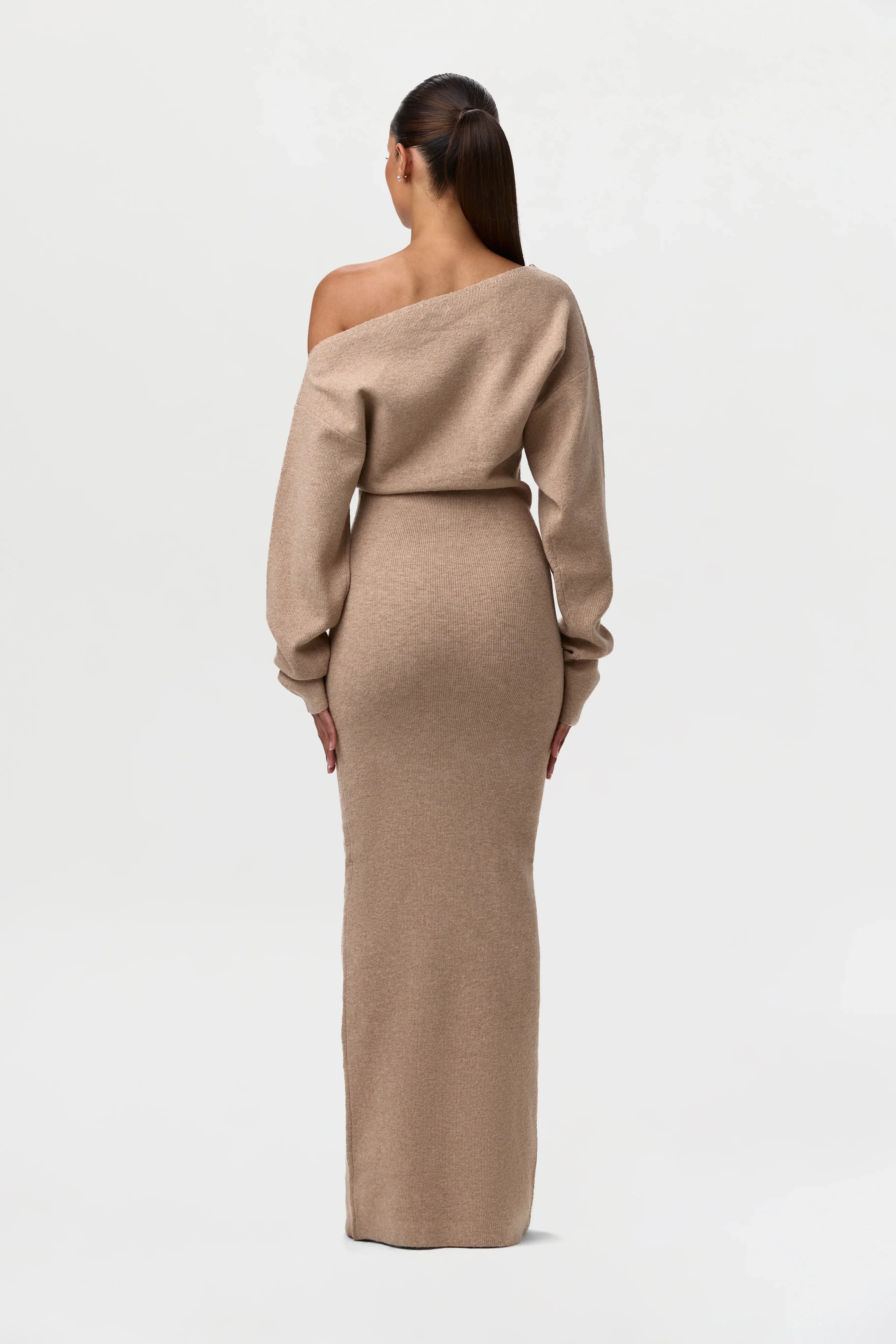 Knit Off-Shoulder Sweater Maxi Dress