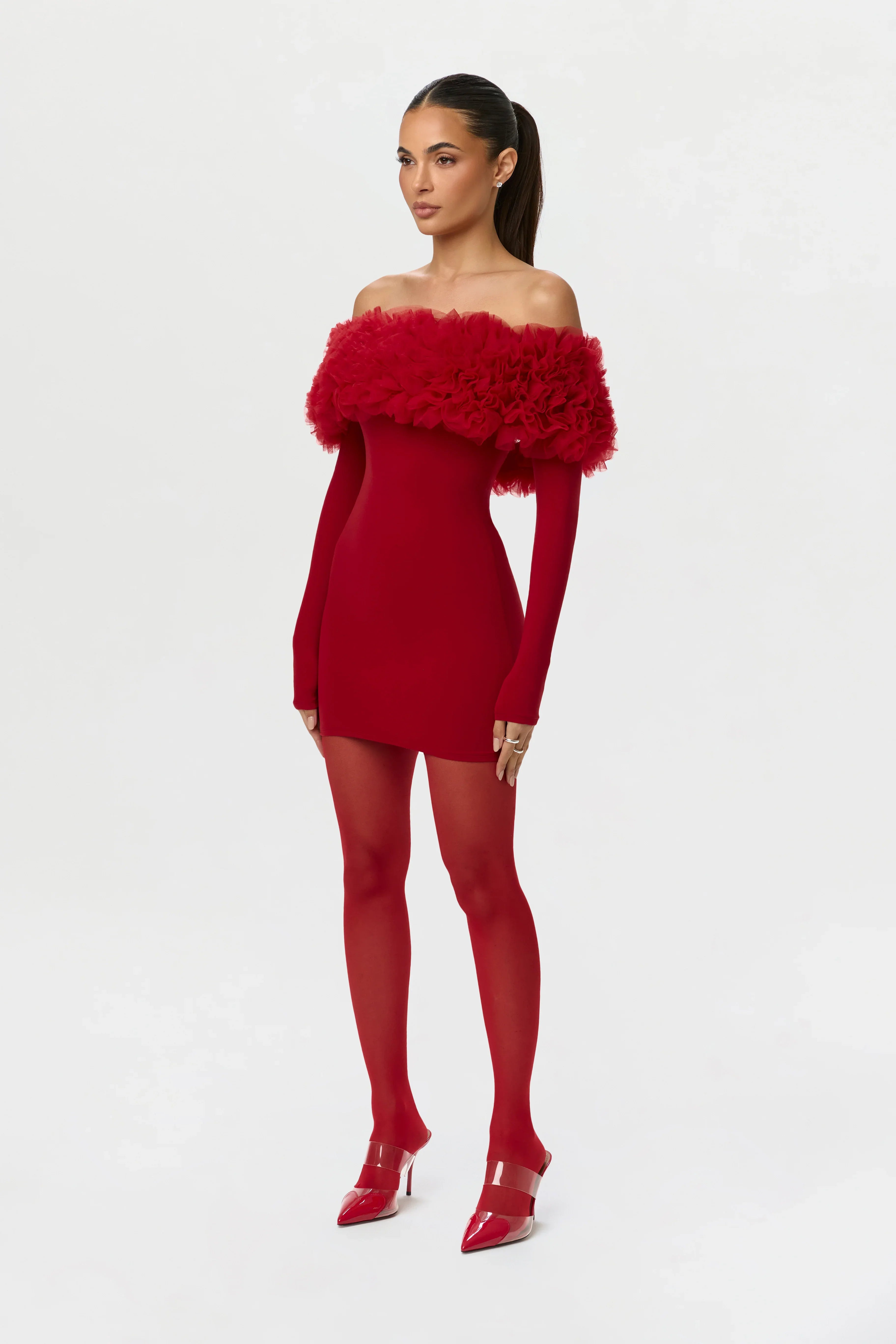 Naked Off-Shoulder Roses Mini Dress