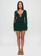 Charming Long Sleeve Mini Dress Forest