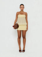 Howland Strapless Sheer Blouson Mini Dress Yellow