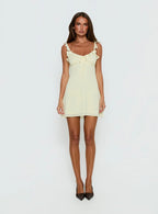 Dewdrops Chiffon Frill Mini Dress Yellow