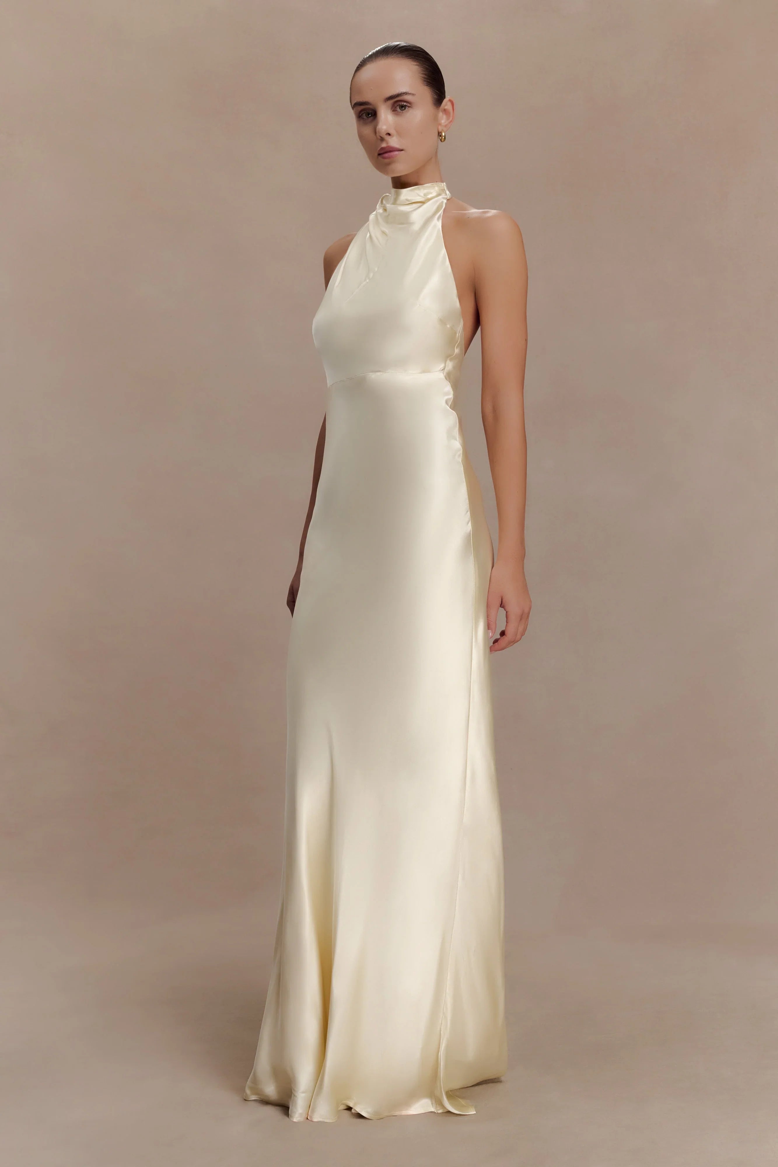 Esther Iridescent Satin Cowl Maxi Dress - Lemon Sorbet