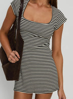 Irelynn Jersey Mini Dress Black / White Stripe