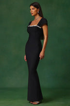 Romelle Diamond Bandage Maxi Dress – Short Sleeve Elegant Gown