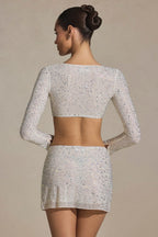 Embellished Micro Mini Skirt in White