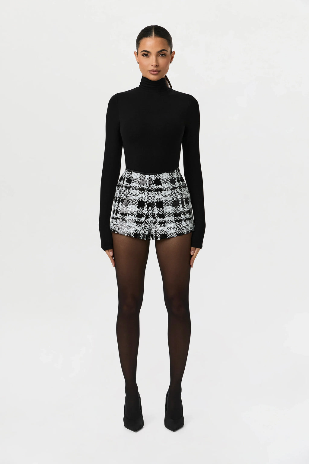 Sequin Plaid Hot Pants