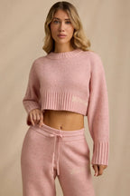 Cropped Knit Jumper in Blush Pink