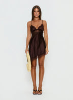 Raines Asymmetrical Lace Mini Dress Brown