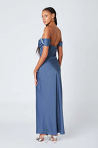 Satin Off the Shoulder Maxi Dress