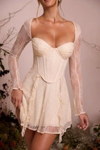 Kateproms Long Sleeve Lace Corset Mini Dress in Ivory