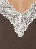 Call My Lover Lace Slip Mini Dress Brown / Cream