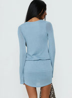Charming Long Sleeve Mini Dress Dusty Blue