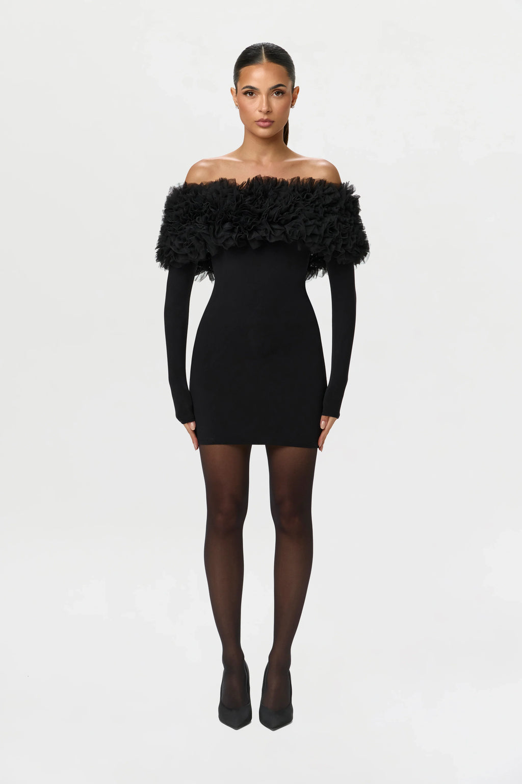 Naked Off-Shoulder Roses Mini Dress