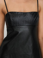 Isak Woven Faux Leather Mini Dress Black