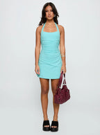 Lolan Halter Mini Dress Aqua