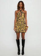 Marijayne Keyhole Halter Mini Dress Leopard